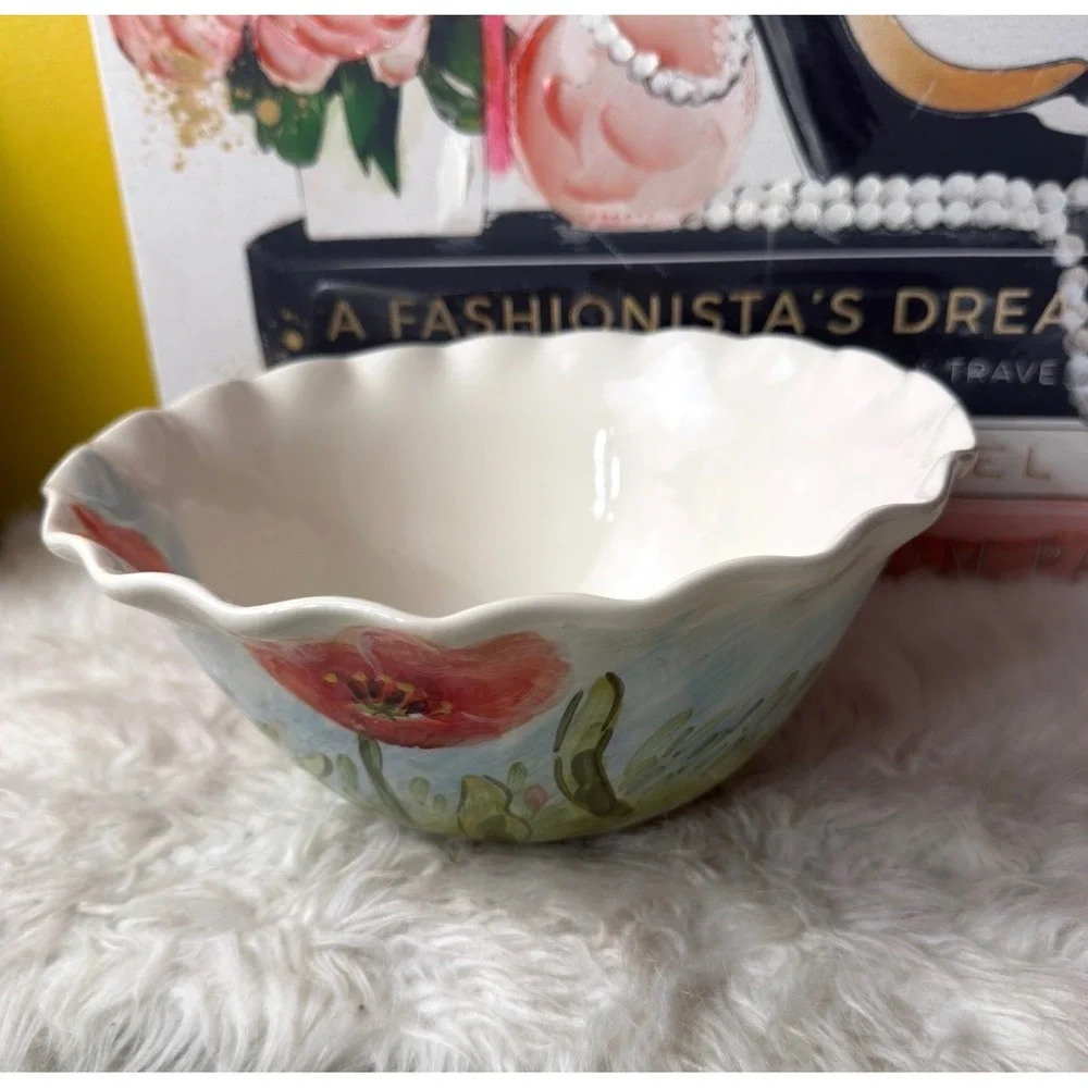 Maxcera Flowing Poppies Ceramic Serving Bowl Farmhouse Decor discontinued